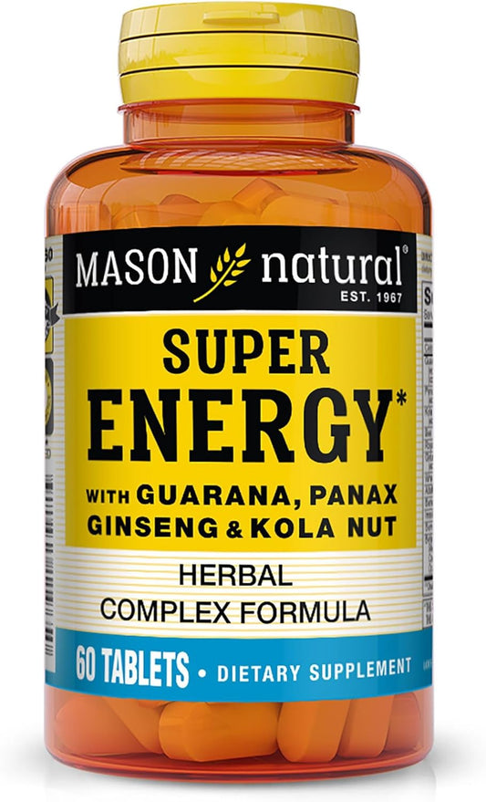 MASON NATURAL Super Energy Herbal Complex - Guarana, Panax Ginseng, Kola Nut for Optimal Performance & Energy, 60 Tablets