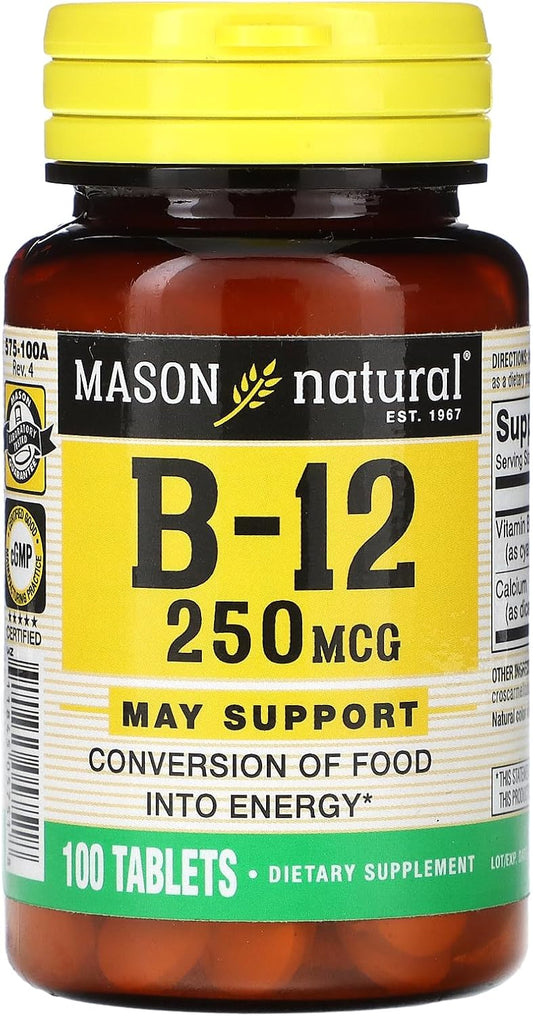 MASON NATURAL Vitamin B12 250mcg Tablets - High-Quality Mason Vitamins