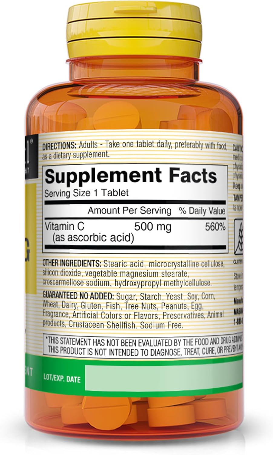 MASON NATURAL Vitamin C 500 mg Tablets for Immune Support and Antioxidant Defense - 250 Count