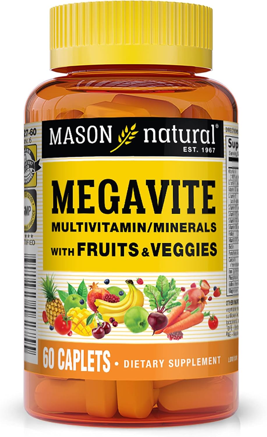 MASON NATURAL Vitamin Megavite with Fruits and Veggies Minerals, 60 Capsules