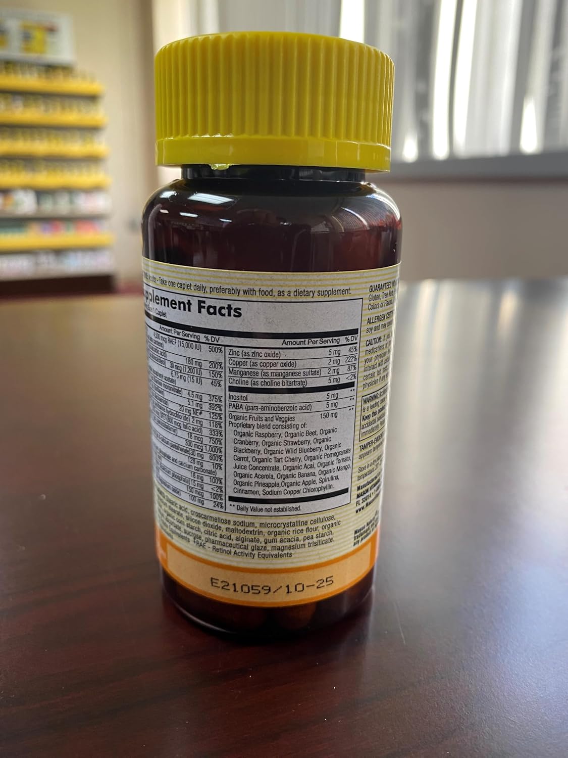 MASON NATURAL Vitamin Megavite with Fruits and Veggies Minerals, 60 Capsules