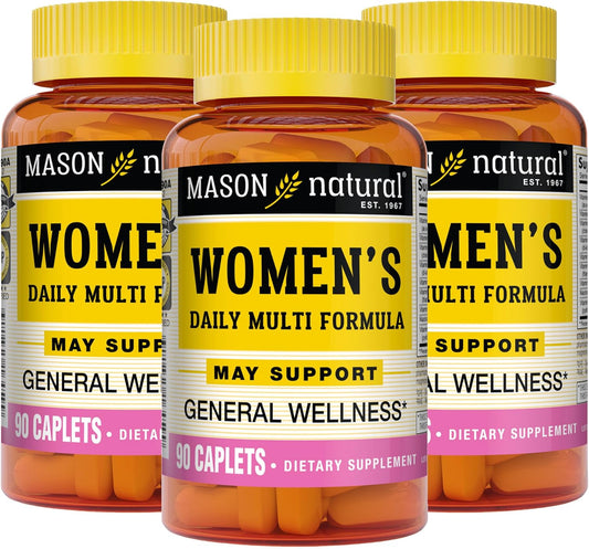 MASON NATURAL Women's Daily Multi Formula 90 Caplets, Pack of 3 - Essential Vitamins and Nutrients for Wellness and Health