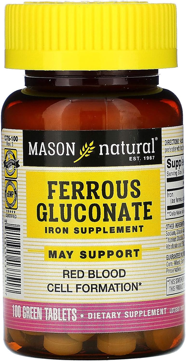 Mason Vitamins Iron Ferrous Gluconate Tablets, 240mg, 100 Count Bottle - Pack of 1