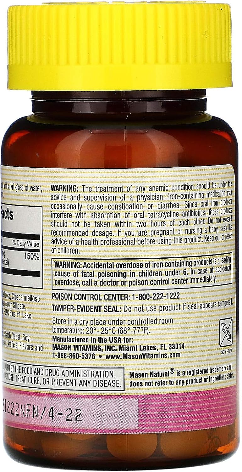 Mason Vitamins Iron Ferrous Gluconate Tablets, 240mg, 100 Count Bottle - Pack of 1