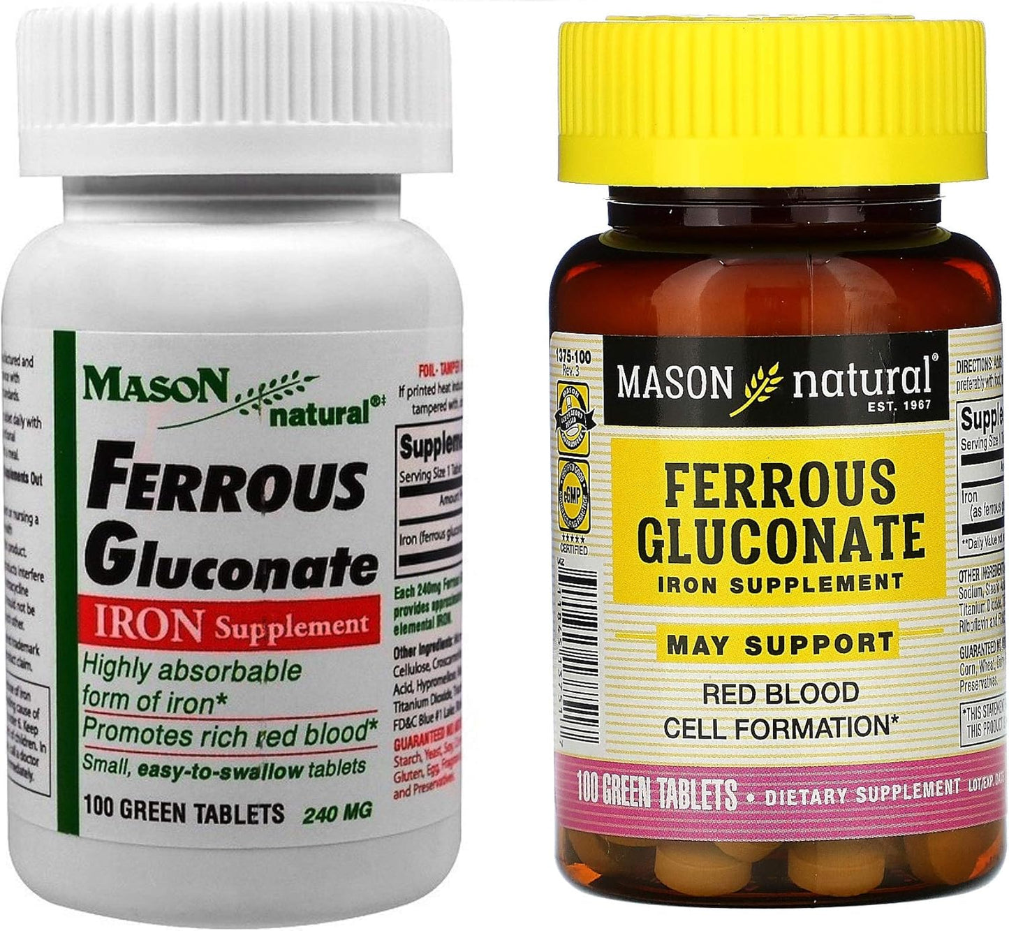 Mason Vitamins Iron Ferrous Gluconate Tablets, 240mg, 100 Count Bottle - Pack of 1
