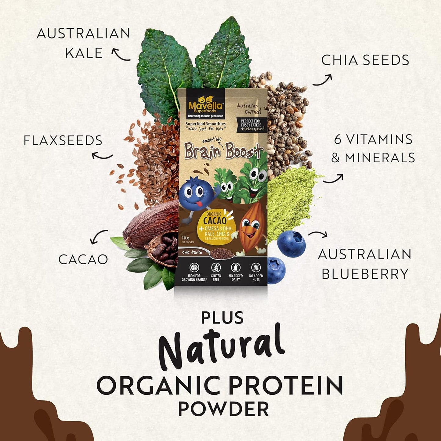 Mavella Kids Brain Boost Focus Supplement - Omega-3 DHA Flaxseed Natural Attention Support Vitamins 8.82oz