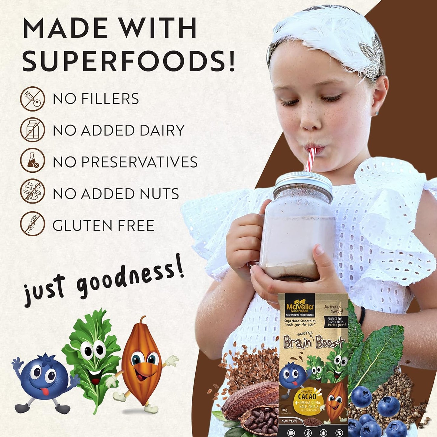 Mavella Kids Brain Boost Focus Supplement - Omega-3 DHA Flaxseed Natural Attention Support Vitamins 8.82oz