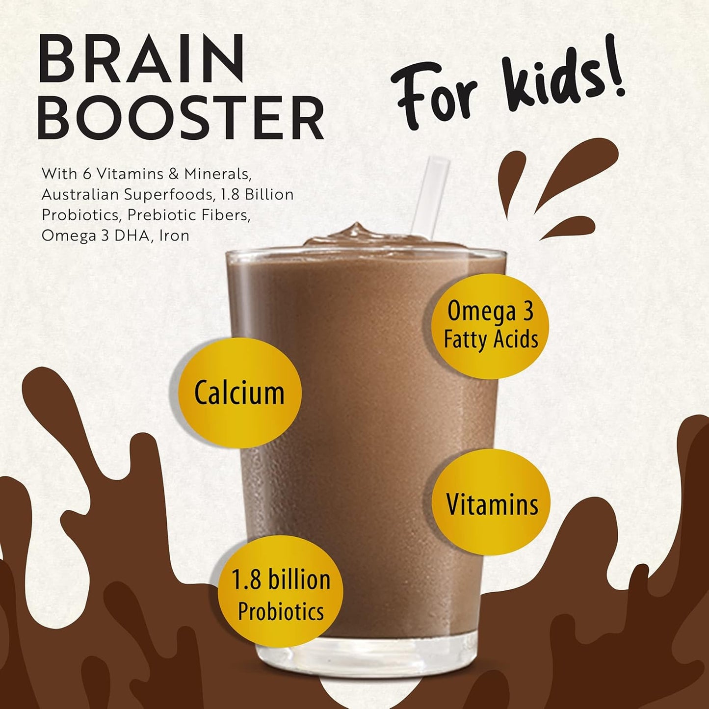 Mavella Kids Brain Boost Focus Supplement - Omega-3 DHA Flaxseed Natural Attention Support Vitamins 8.82oz