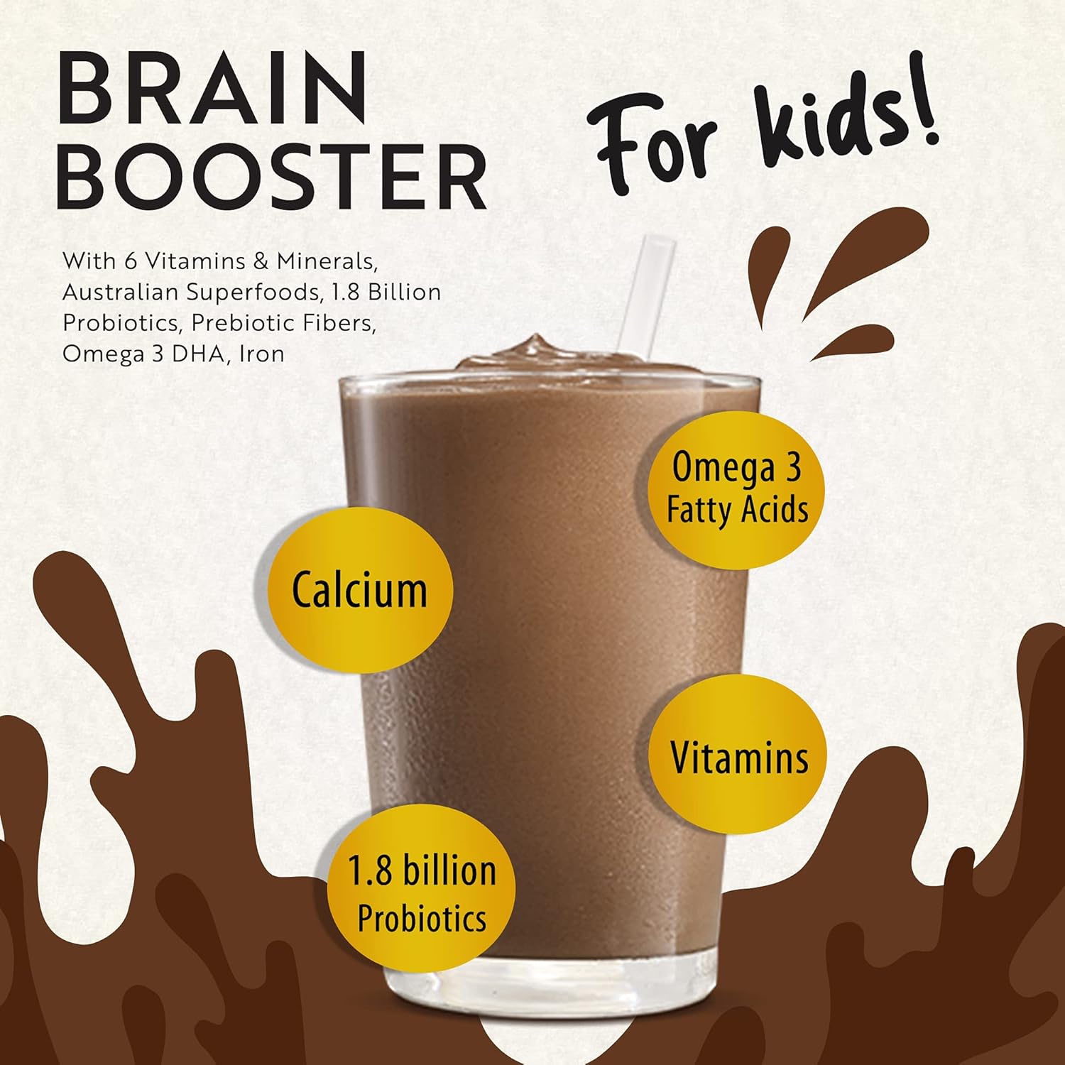 Mavella Kids Brain Boost Focus Supplement - Omega-3 DHA Flaxseed Natural Attention Support Vitamins 8.82oz