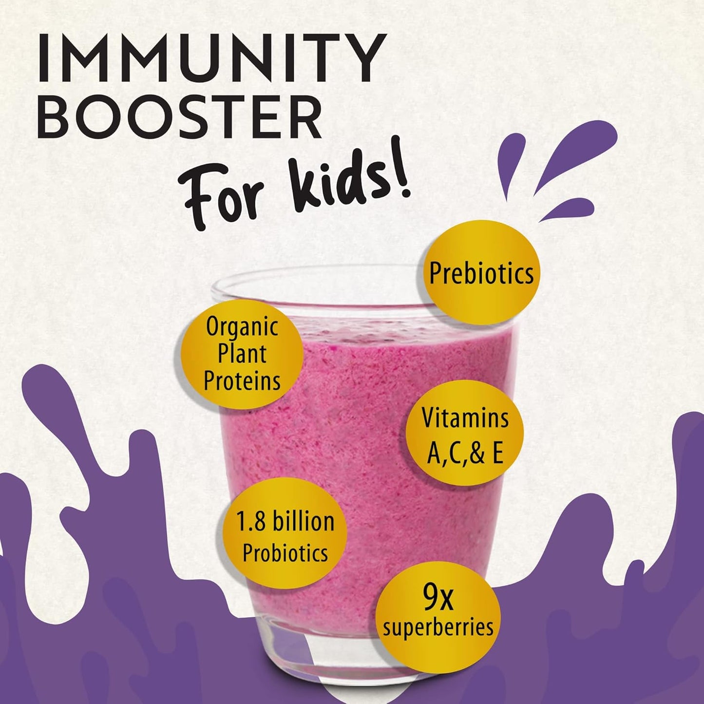 Mavella Kids Immune Support Powder - Vitamin C, E, Magnesium, Probiotics, 9 Superberries - Berry Taste Gummies Alternative