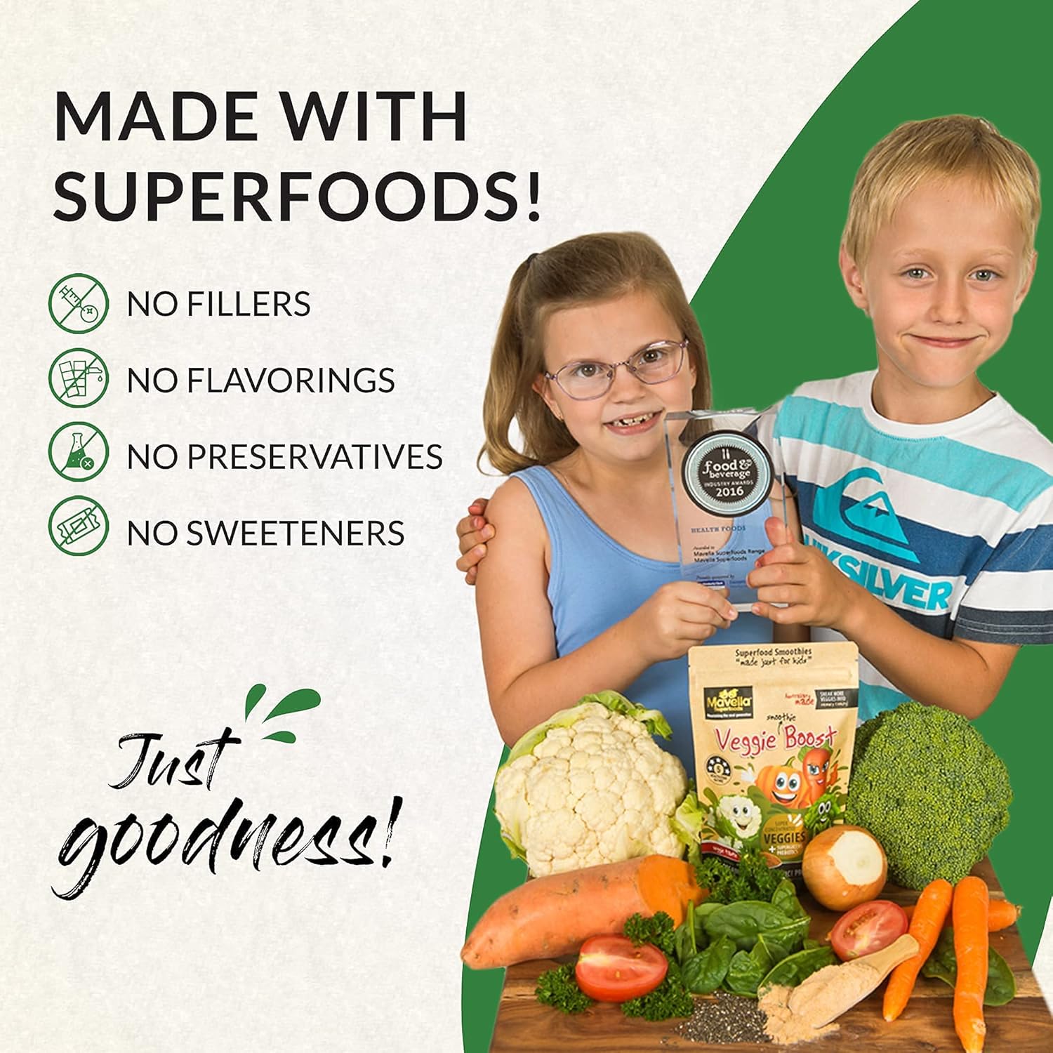 Mavella Kids Veggie Boost Powder with Probiotics, Fibers, Super Greens, Pea Protein - 8.82oz Savoury Flavored Supplement