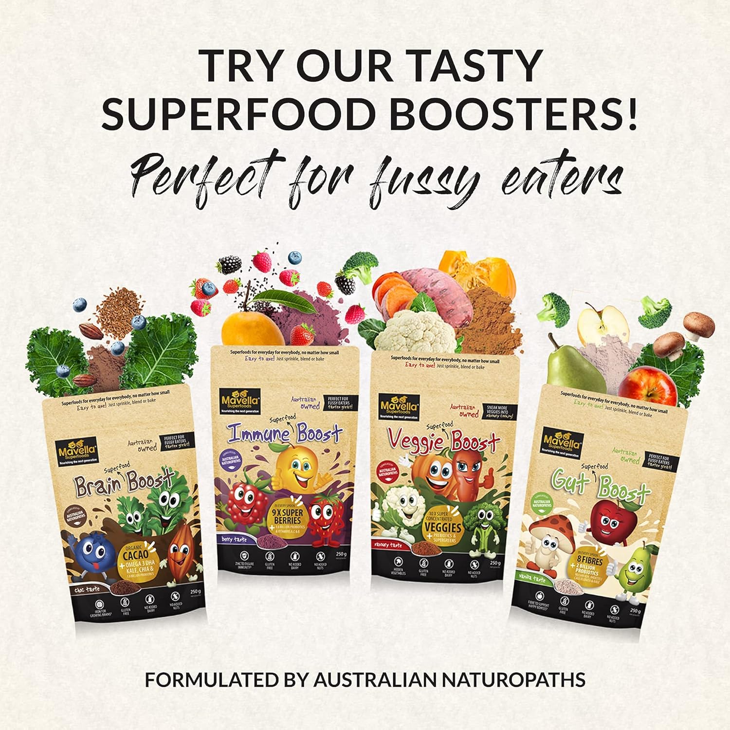 Mavella Kids Veggie Boost Powder with Probiotics, Fibers, Super Greens, Pea Protein - 8.82oz Savoury Flavored Supplement