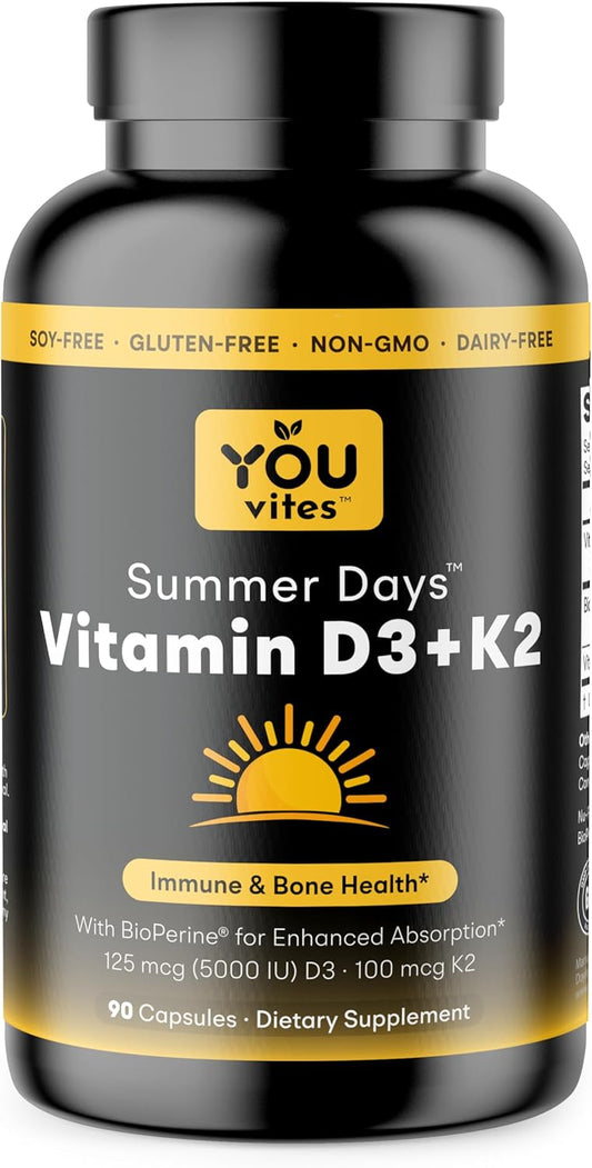 Max Absorption Vitamin D3 K2 Supplement with BioPerine for Immune, Bone & Heart Health - 5000 IU D3 + K2 MK7 100 mcg - Non-GMO - 90 Capsules