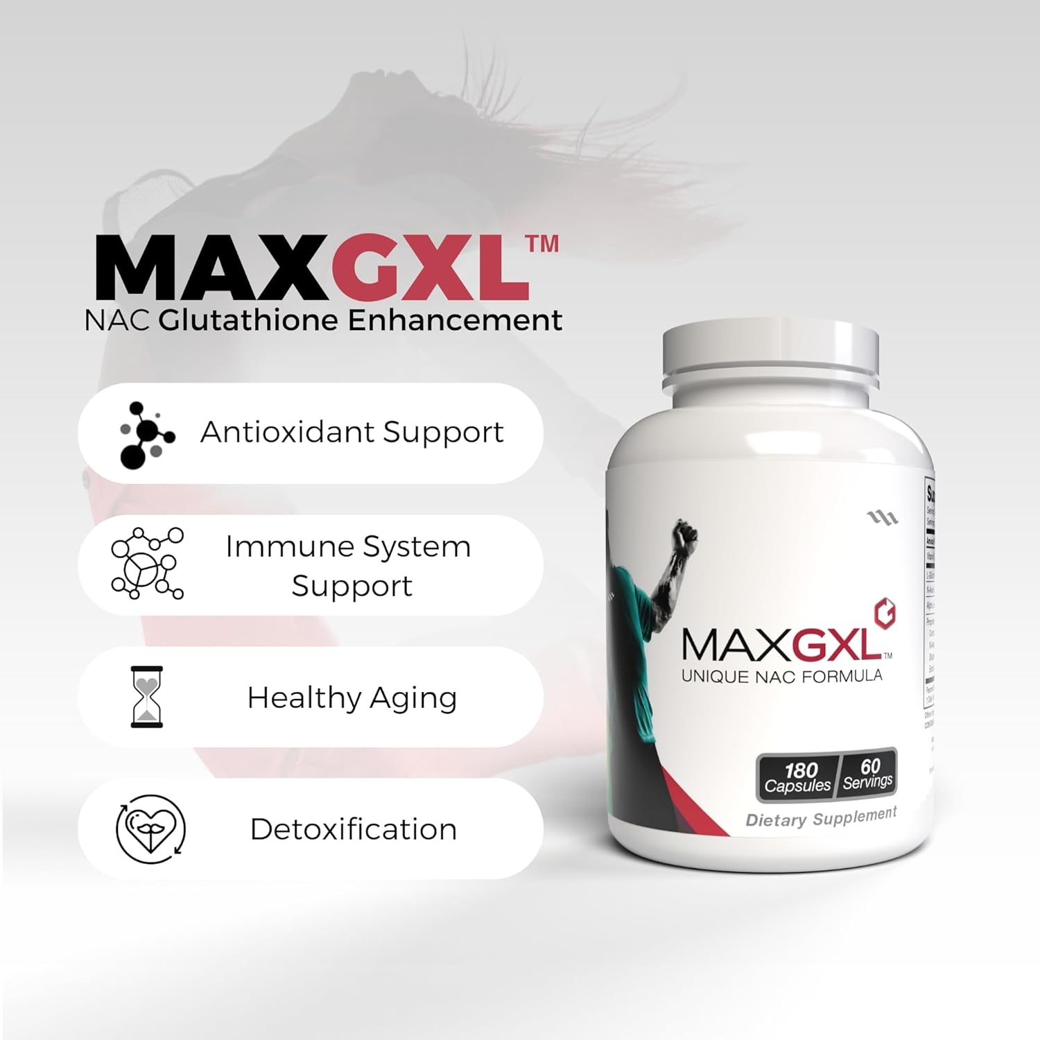Max International Max GXL NAC Formula Supplement 180 Vegetable Capsules, 60 Servings