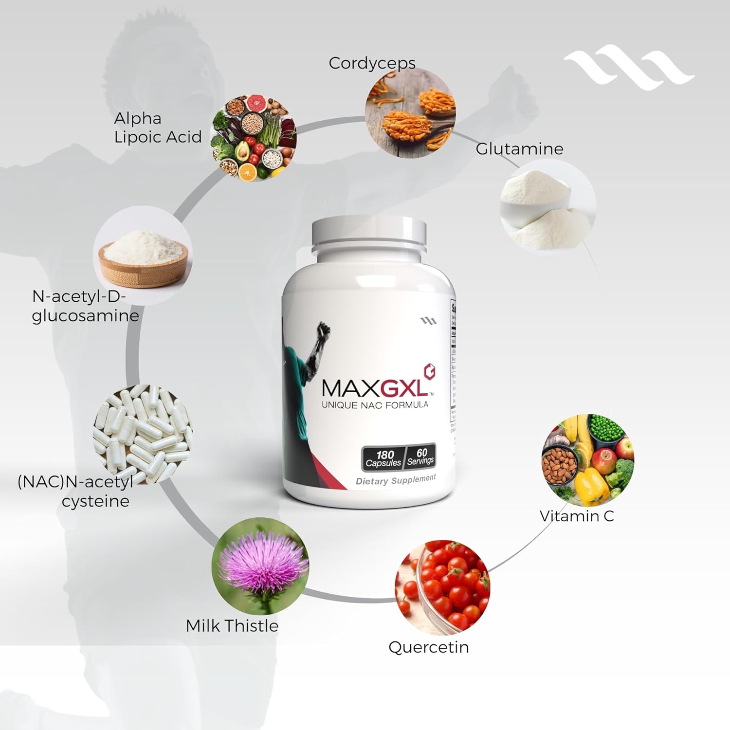 Max International Max GXL NAC Formula Supplement 180 Vegetable Capsules, 60 Servings