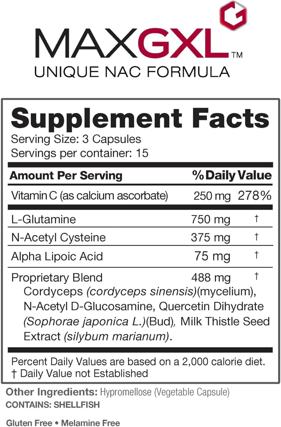 Max International Max GXL NAC Formula Supplement 180 Vegetable Capsules, 60 Servings