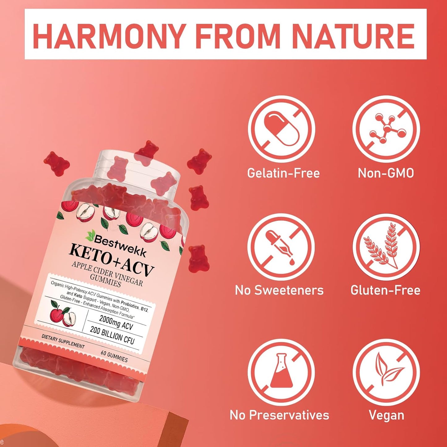 Max Strength Apple Cider Vinegar Gummies with Probiotics, B12 and Keto Support - 180 Gelatin-Free Non-GMO ACV Gummies for Digestion, Metabolism, Detox, Gut & Immune Health