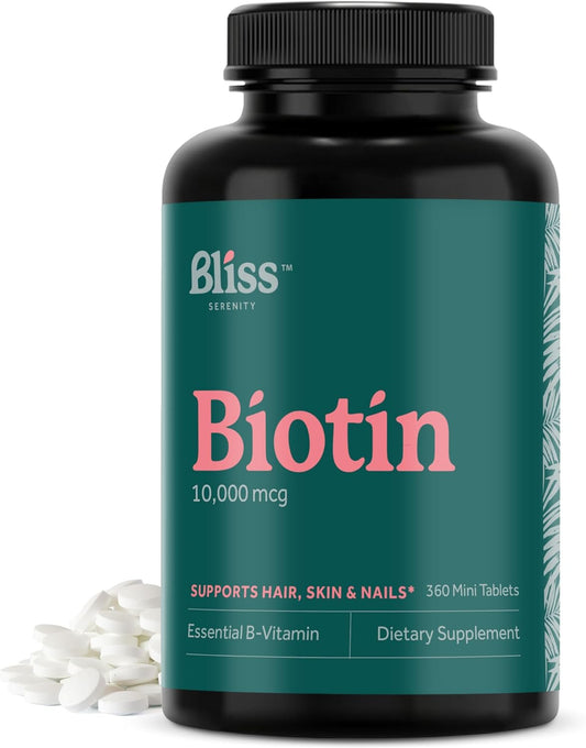 Max Strength Biotin Supplement for Hair, Skin, and Nails - 10000mcg, Non-GMO, Kosher - Hair Growth Vitamins for Women & Men - 360 Mini Tablets