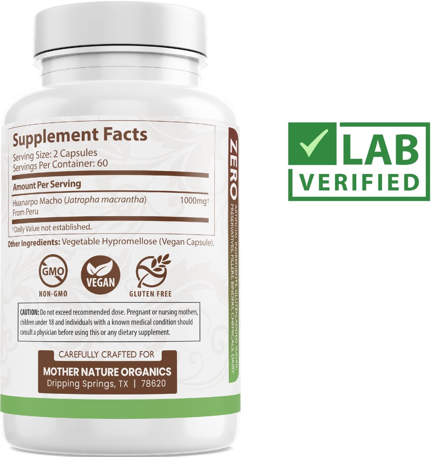 Max Strength Huanarpo Macho Powder Capsules - 1000mg (120 Count) for Men's Energy & Performance - Non-GMO, Gluten-Free & Vegan