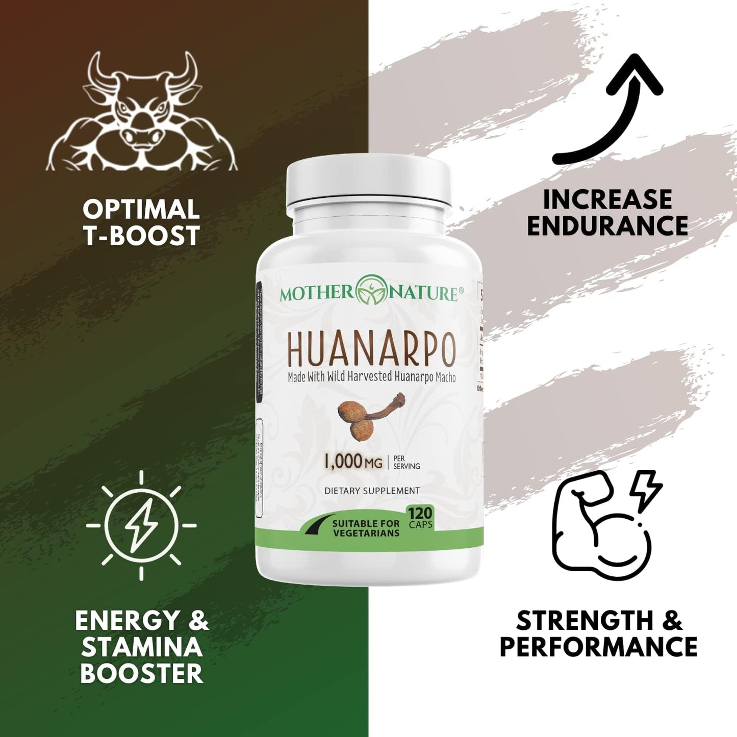 Max Strength Huanarpo Macho Powder Capsules - 1000mg (120 Count) for Men's Energy & Performance - Non-GMO, Gluten-Free & Vegan