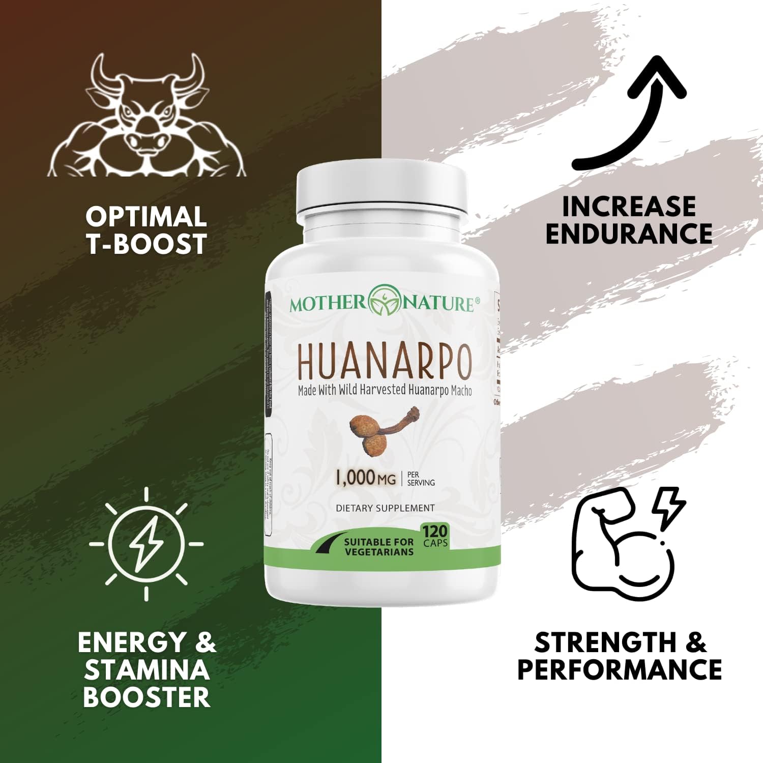 Max Strength Huanarpo Macho Powder Capsules - 1000mg (120 Count) for Men's Energy & Performance - Non-GMO, Gluten-Free & Vegan
