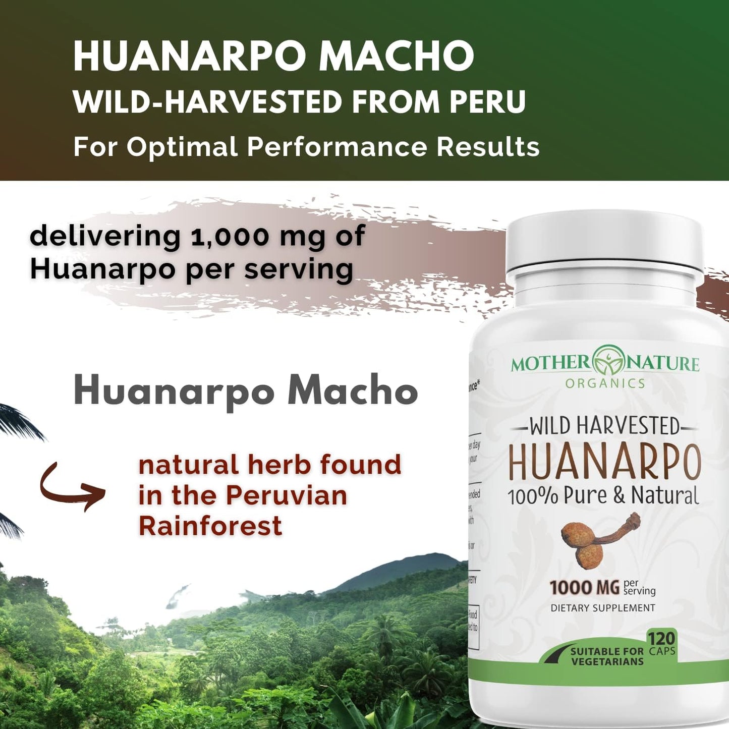 Max Strength Huanarpo Macho Powder Capsules - 1000mg (120 Count) for Men's Energy & Performance - Non-GMO, Gluten-Free & Vegan