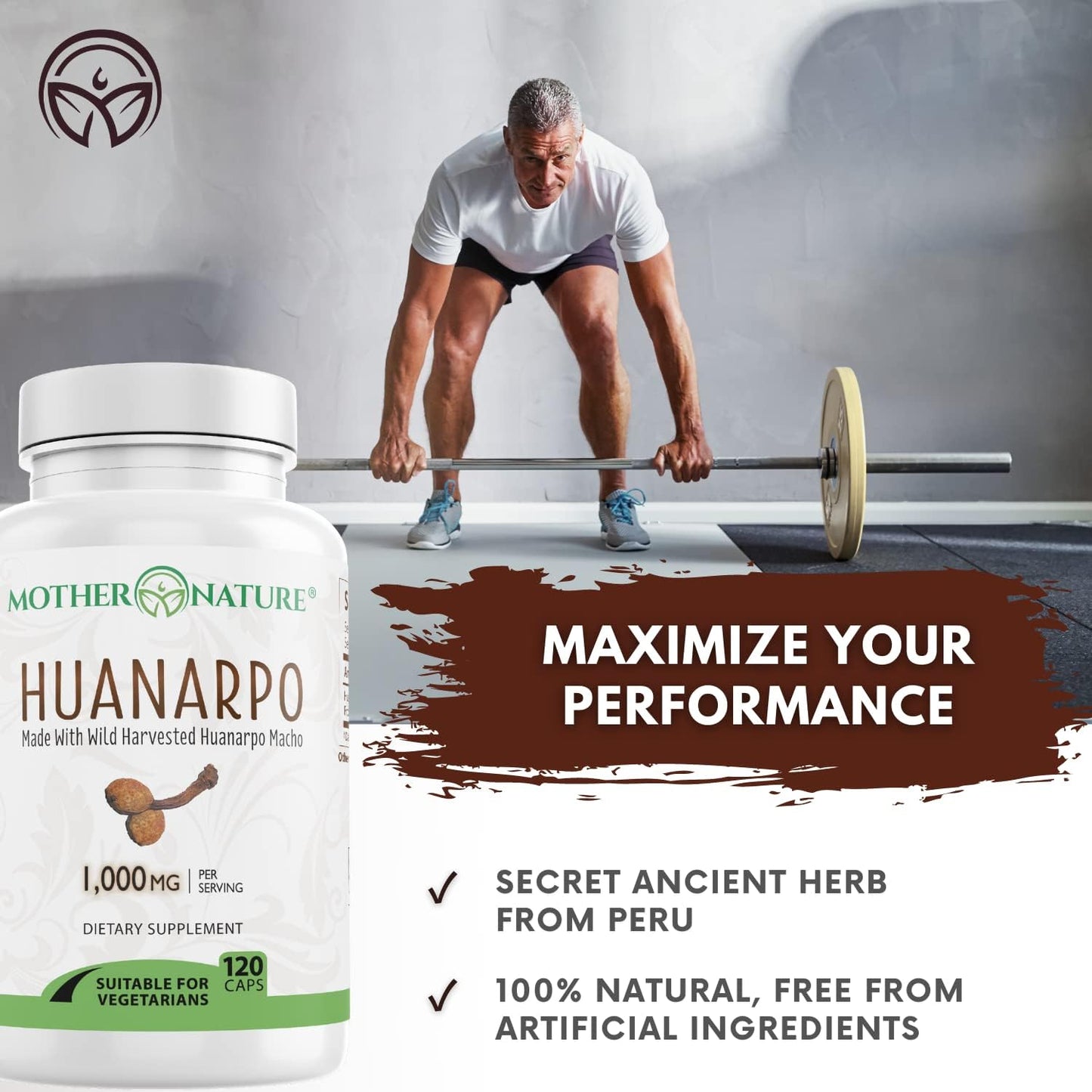 Max Strength Huanarpo Macho Powder Capsules - 1000mg (120 Count) for Men's Energy & Performance - Non-GMO, Gluten-Free & Vegan