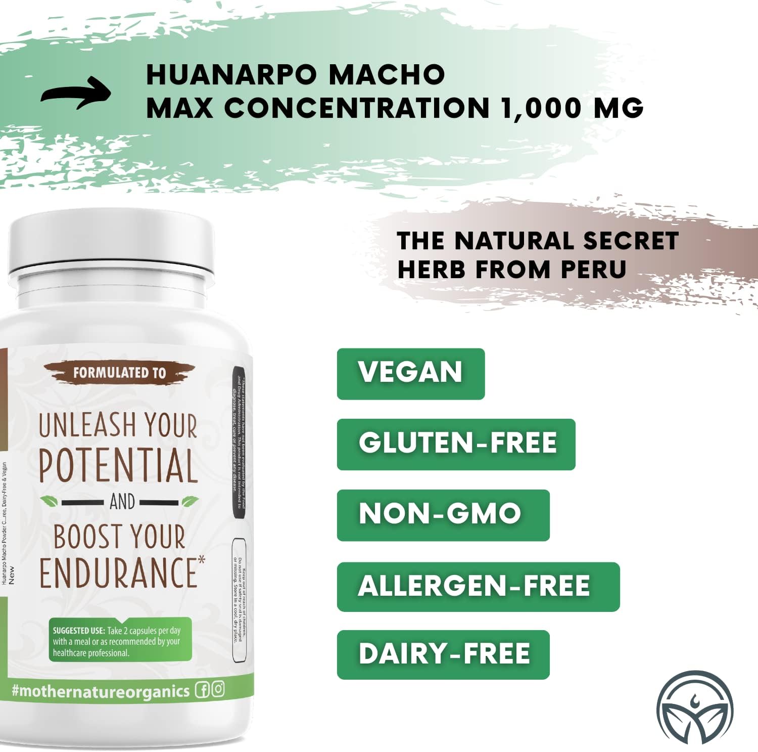 Max Strength Huanarpo Macho Powder Capsules - 1000mg (120 Count) for Men's Energy & Performance - Non-GMO, Gluten-Free & Vegan
