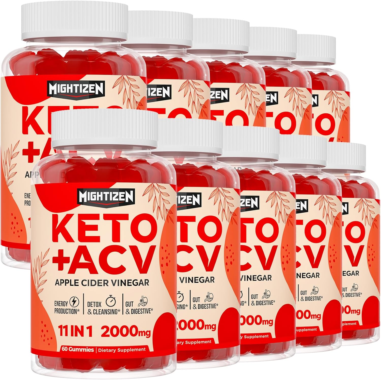 Max Strength Keto Apple Cider Vinegar Gummies with Green Tea, Probiotics, B12 & B6 - Vegan, Non-GMO, Keto Support - 10 Packs