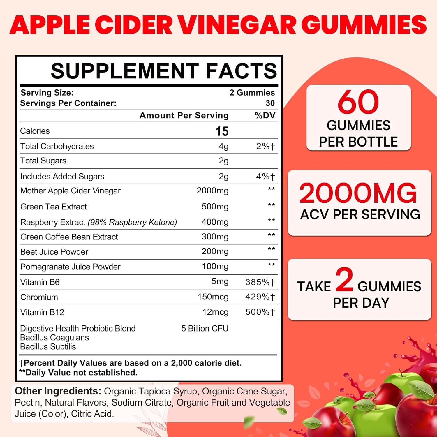 Max Strength Keto Apple Cider Vinegar Gummies with Green Tea, Probiotics, B12 & B6 - Vegan, Non-GMO, Keto Support - 10 Packs