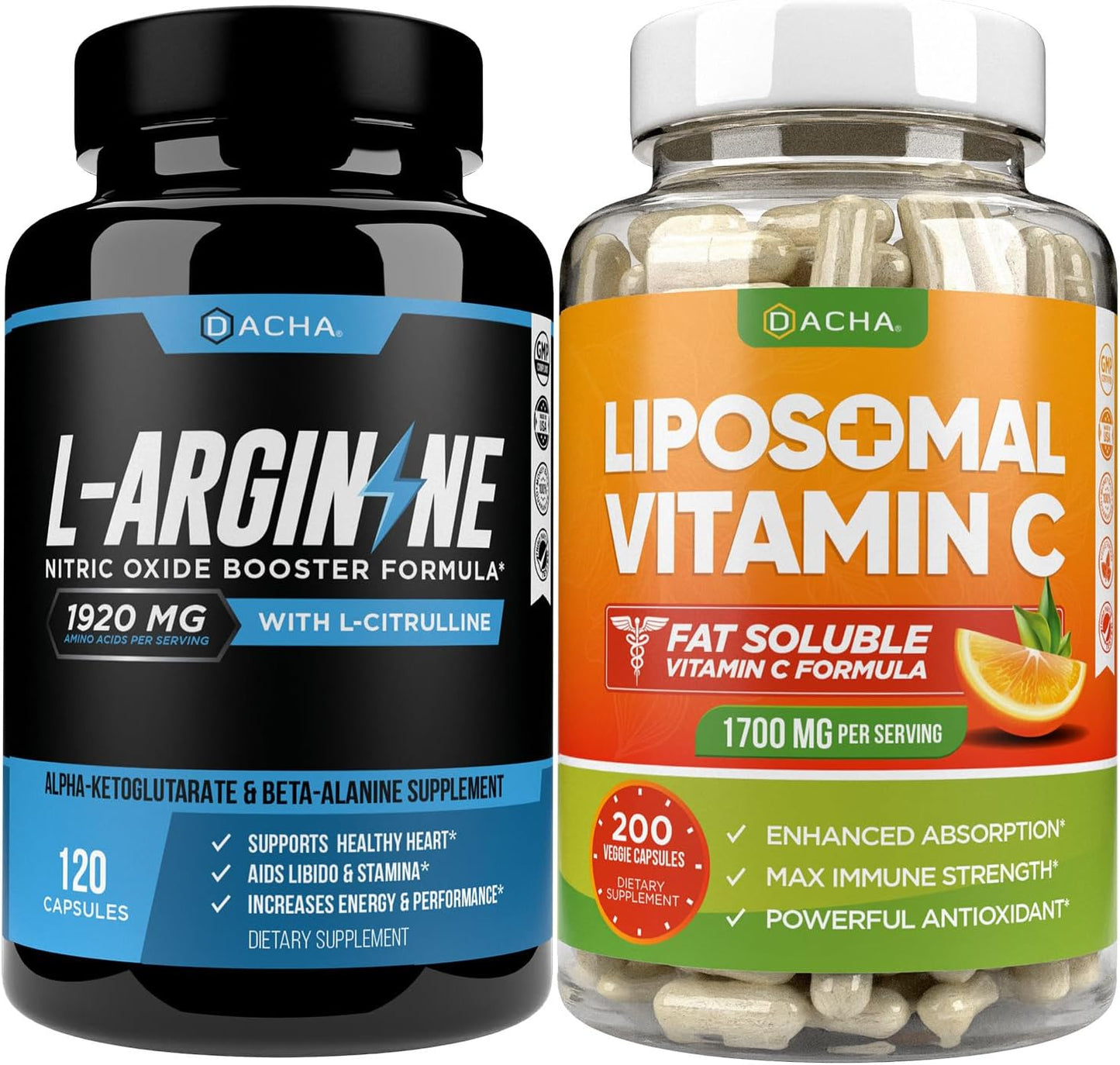 Max Strength Nitric Oxide Booster Bundle - L-Arginine & Liposomal Vitamin C, With L Citrulline, Ascorbyl Palmitate - Supports Exercise Energy, Immune Health, and Slim Look - Natural Absorb Boost Formula