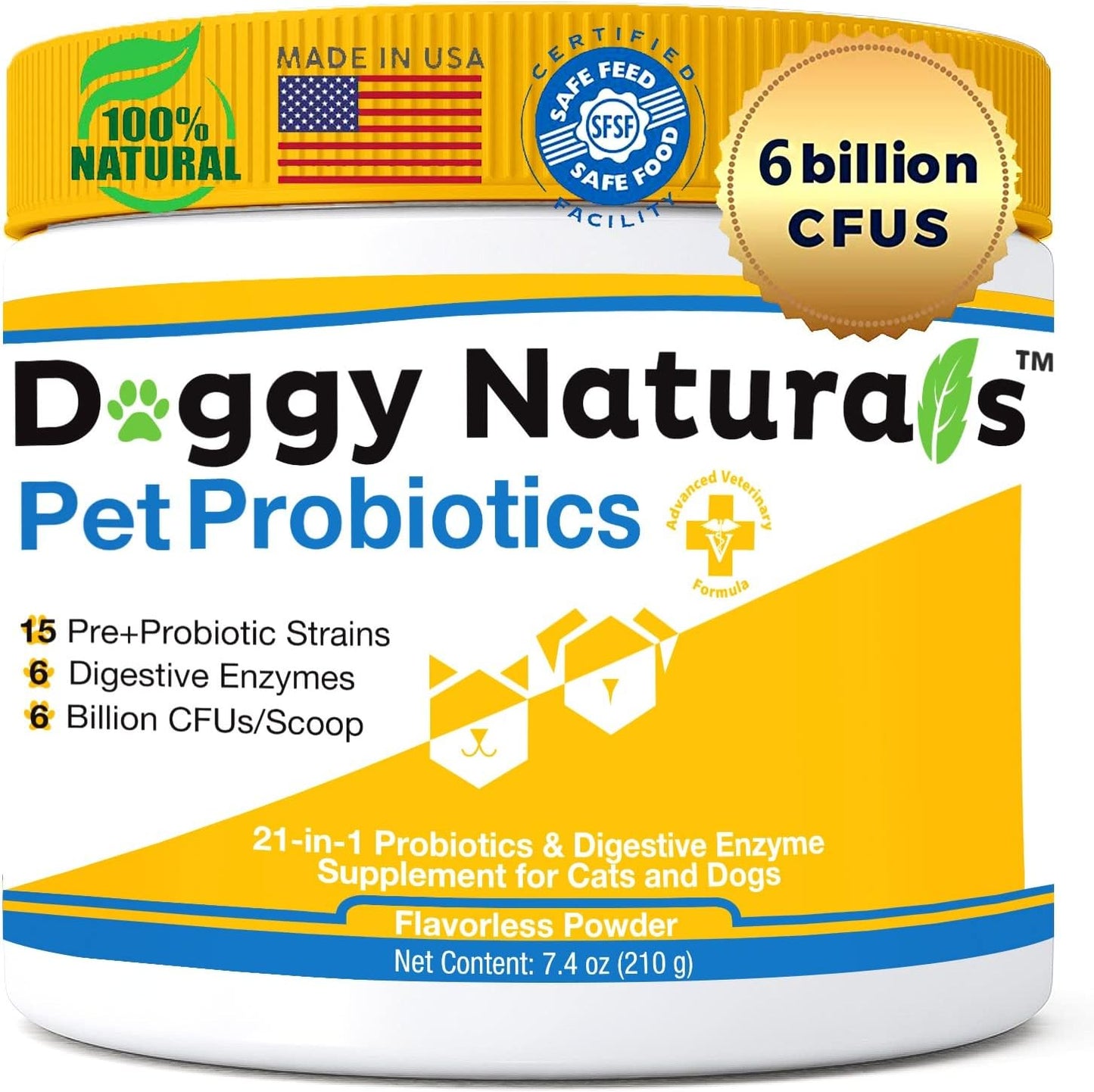 Max-Strength Pet Probiotics for Dogs and Cats - 15 Strains, 6 Billion CFU, USA Made