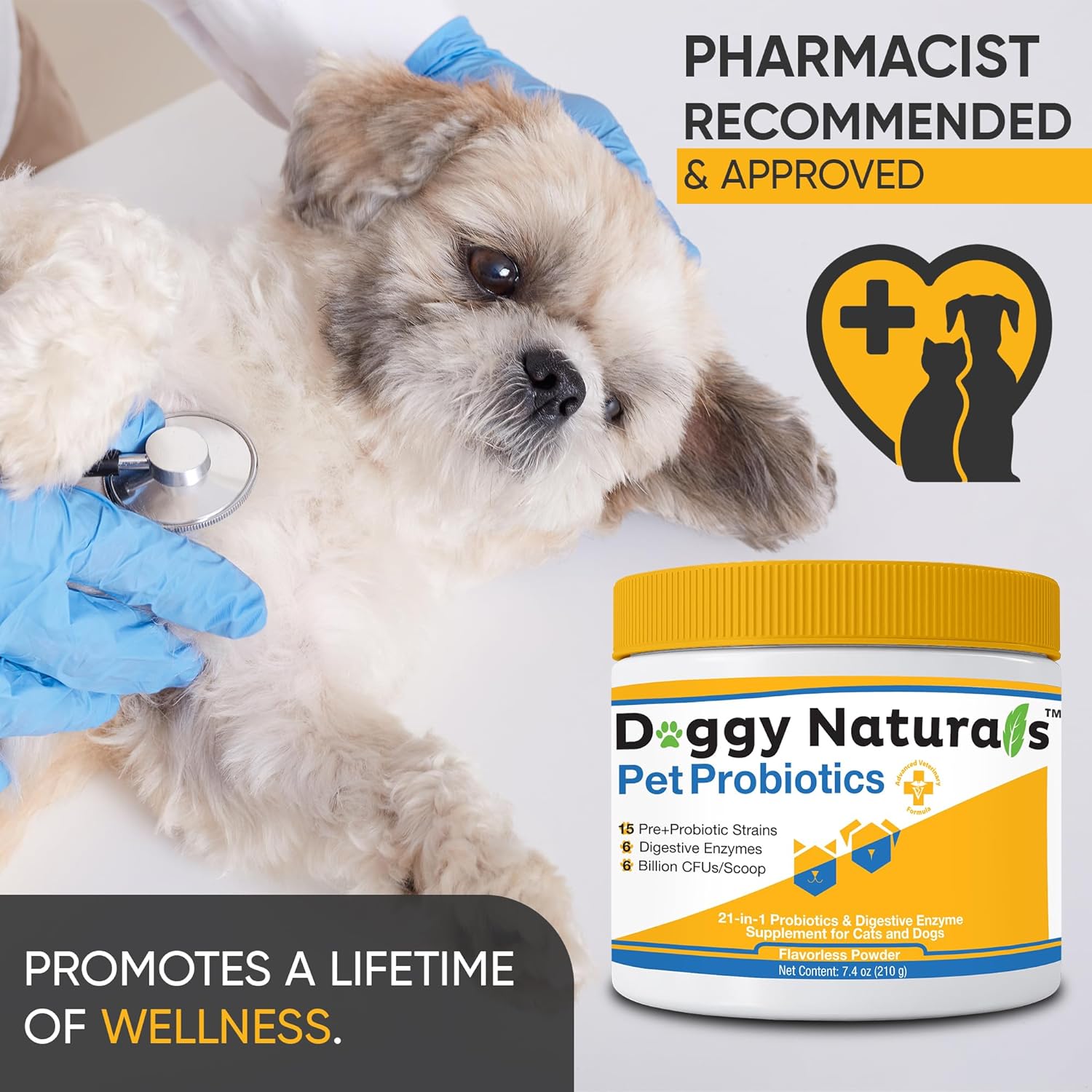 Max-Strength Pet Probiotics for Dogs and Cats - 15 Strains, 6 Billion CFU, USA Made