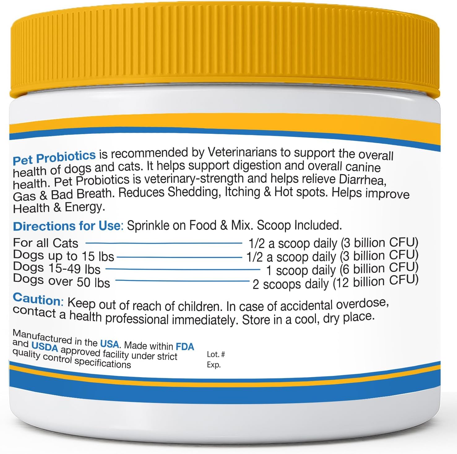 Max-Strength Pet Probiotics for Dogs and Cats - 15 Strains, 6 Billion CFU, USA Made