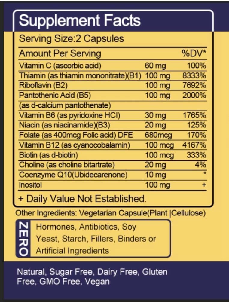 Max Strength TheraSuva Vitamin B-Complex, CoQ10, and Vitamin C Supplement - Energy & Metabolism Support - 120 Softgels