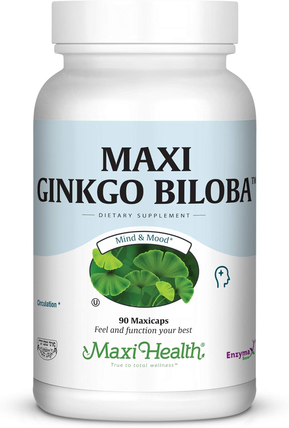 Maxi Health Ginkgo Biloba Supplement - Supports Brain Function and Circulation - 90 Capsules - Kosher Formula