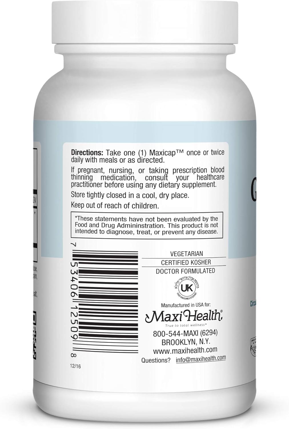 Maxi Health Ginkgo Biloba Supplement - Supports Brain Function and Circulation - 90 Capsules - Kosher Formula