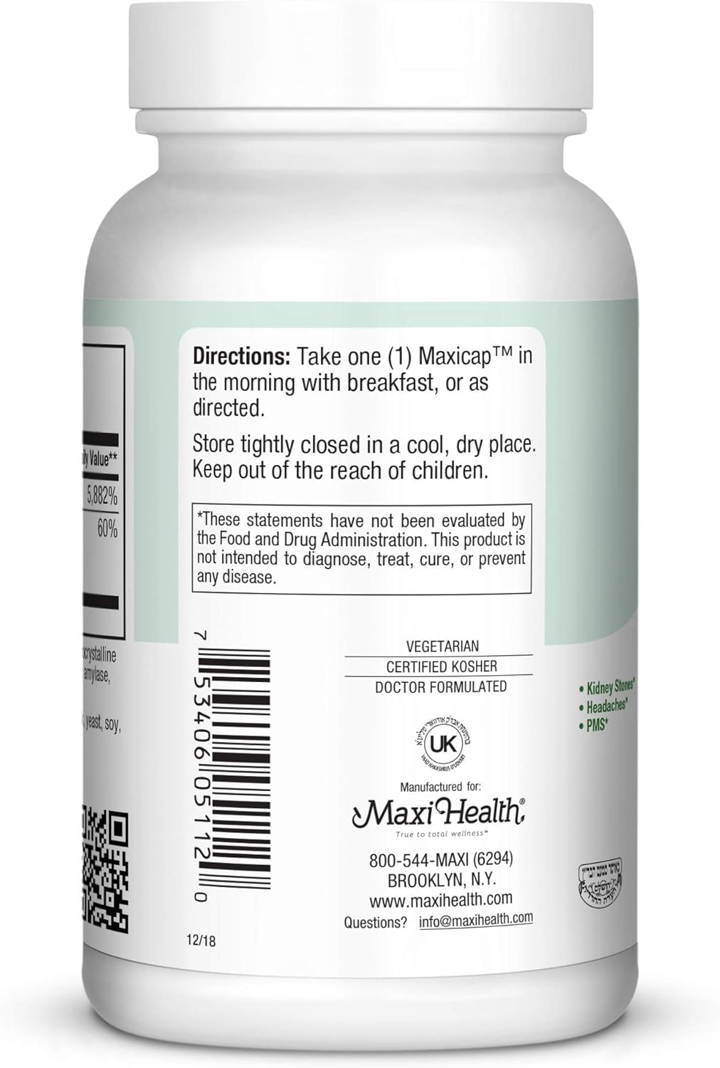 Maxi Health MAG 6 - Magnesium & Vitamin B6 Capsules for Migraine & Muscle Cramp Relief - Kidney Stone Support - 120 Count - Kosher Formula for Men & Women - BoostGo Australia