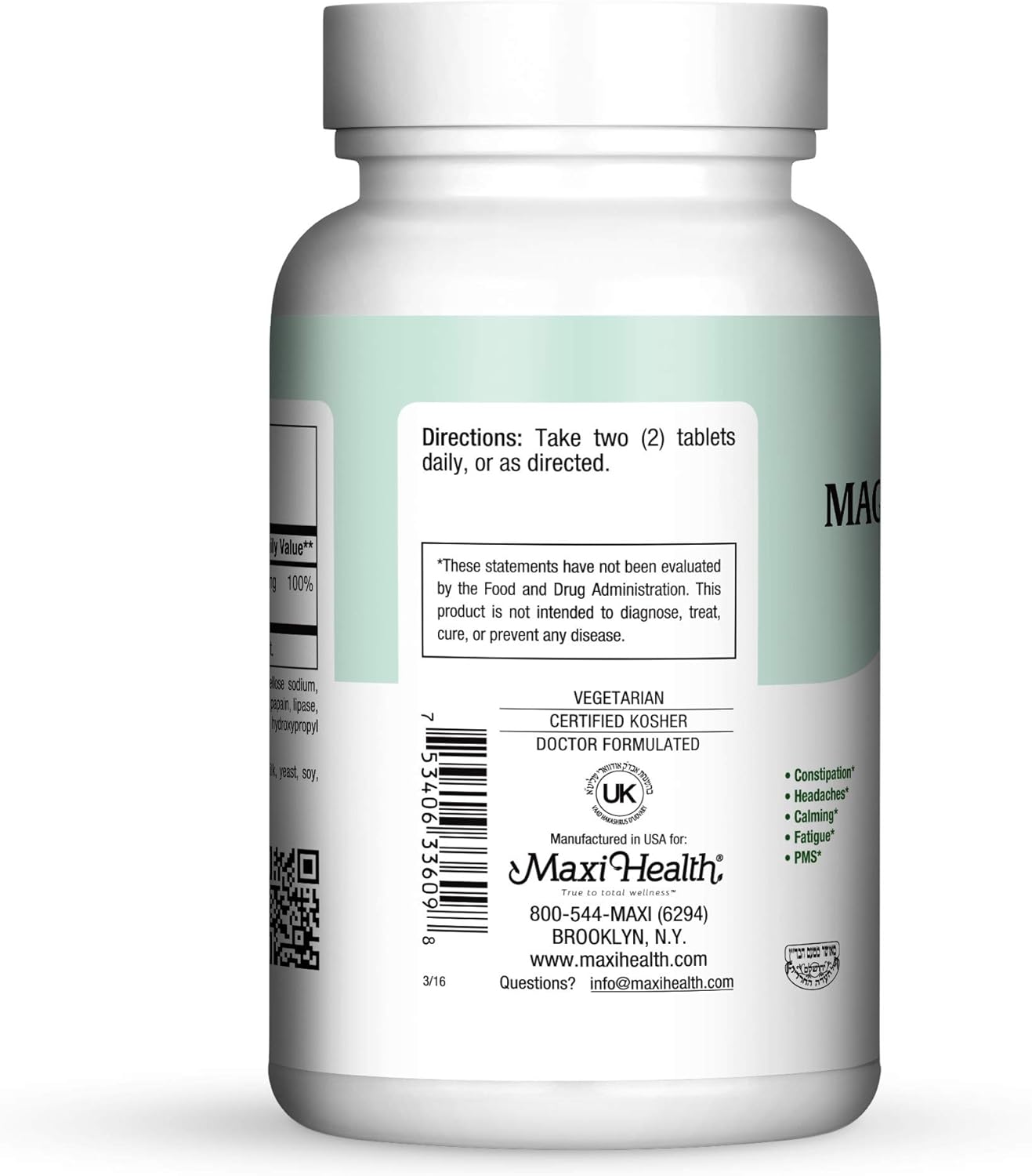 Maxi Health Magnesium Citrate Supplement - 90 Count, High-Quality Formula