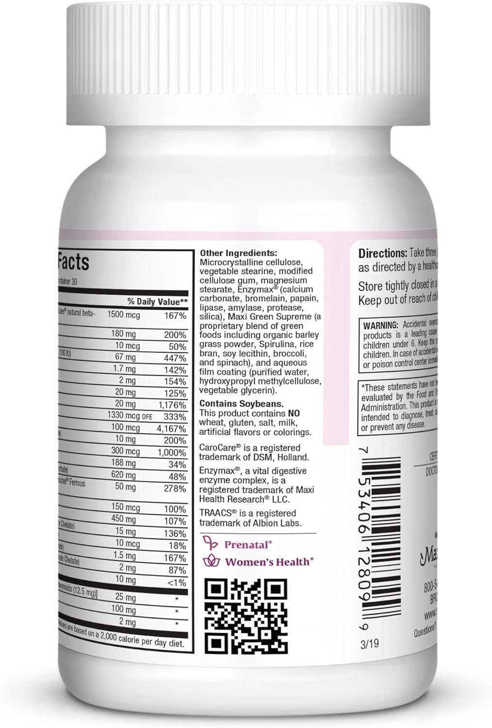 Maxi Health Maxi Prenatal Vitamins - 90 Count - 1 Pack for Women's Health during Pregnancy