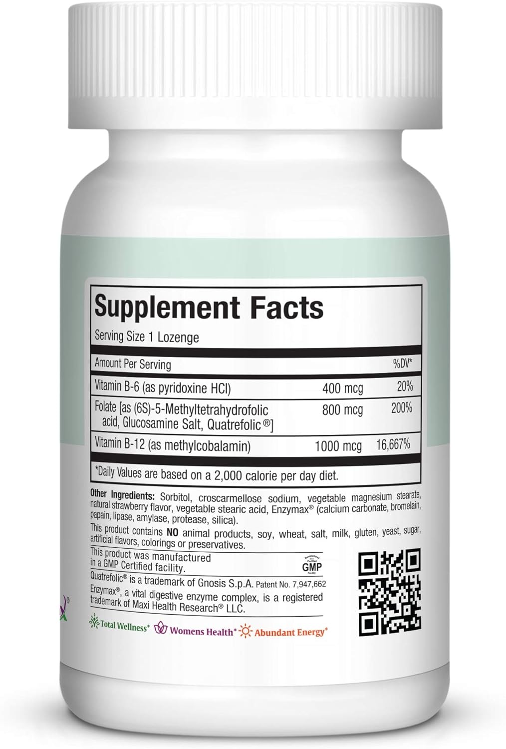 Maxi Health Methyl Folate Lozenges: B12 & B6 for Memory, Cardiovascular Health, Hormone & Immune Support - Gluten Free, Kosher Berry Flavor - 90 Count