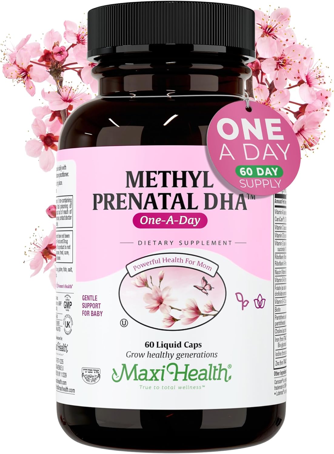 Maxi Health Methyl Prenatal DHA - Doctor Formulated Kosher Prenatal Multivitamin with 25 Nutrients, Gluten Free, 60 Liquid Capsules
