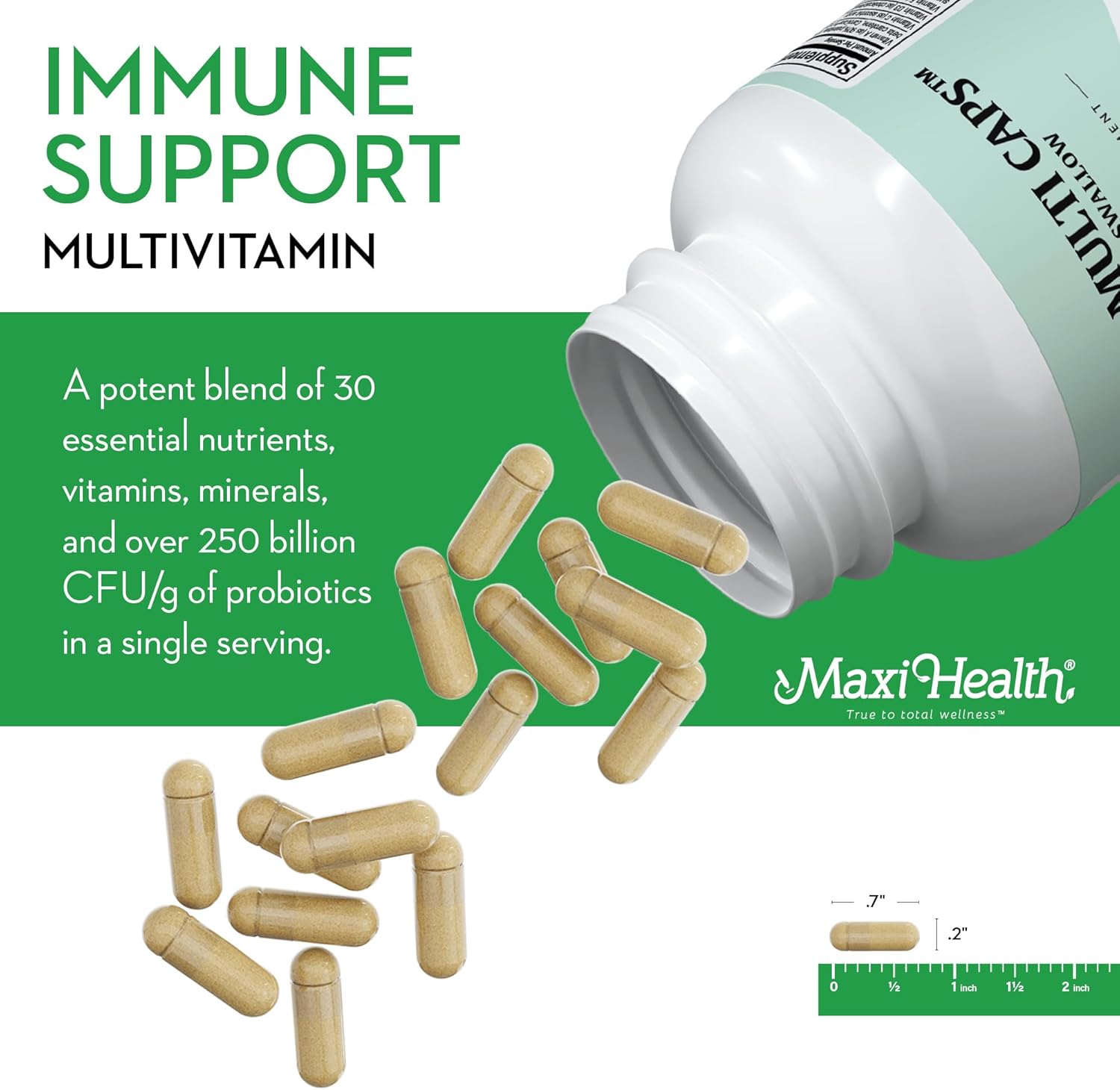 Maxi Health Multivitamin for Men & Women - Daily Vitamins with Iron, Zinc, Probiotics, Immune Support - 30 Nutrients - 120 Capsules