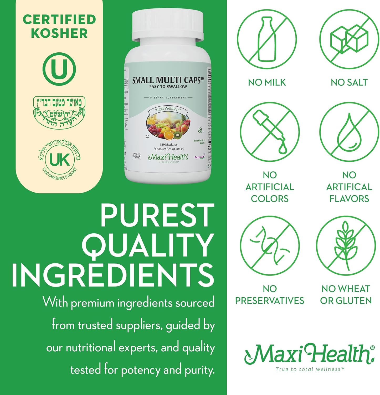 Maxi Health Multivitamin for Men & Women - Daily Vitamins with Iron, Zinc, Probiotics, Immune Support - 30 Nutrients - 120 Capsules