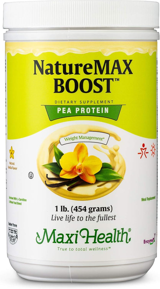 Maxi Health NatureMax BoostTM Pea Protein Powder - Natural Vanilla Flavor - 20g Protein Per Serving - Kosher Vitamin - 1lb