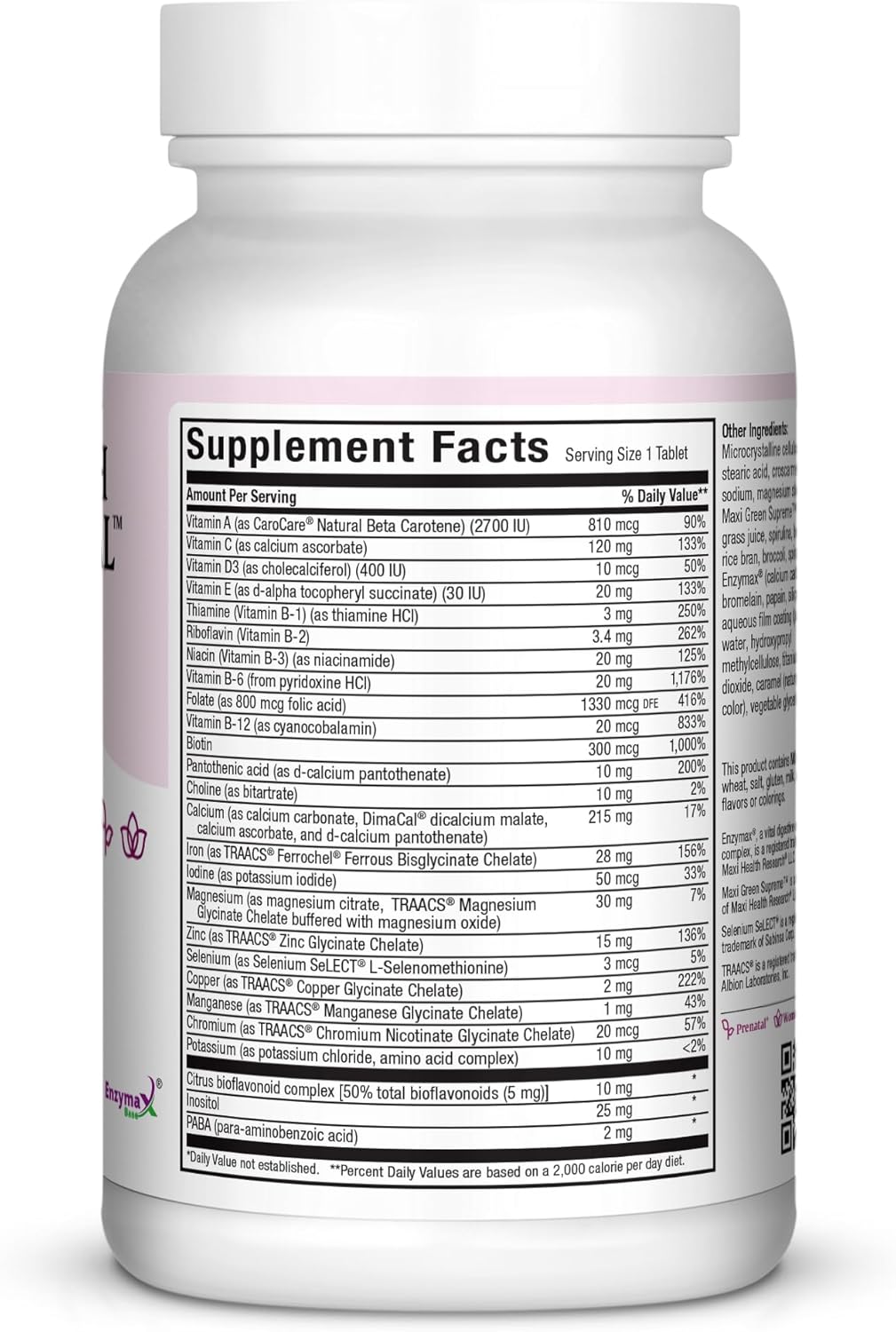 Maxi Health One Prenatal - Iron-Enriched Women's Multivitamin - Enhanced Absorption - 60 Tablets