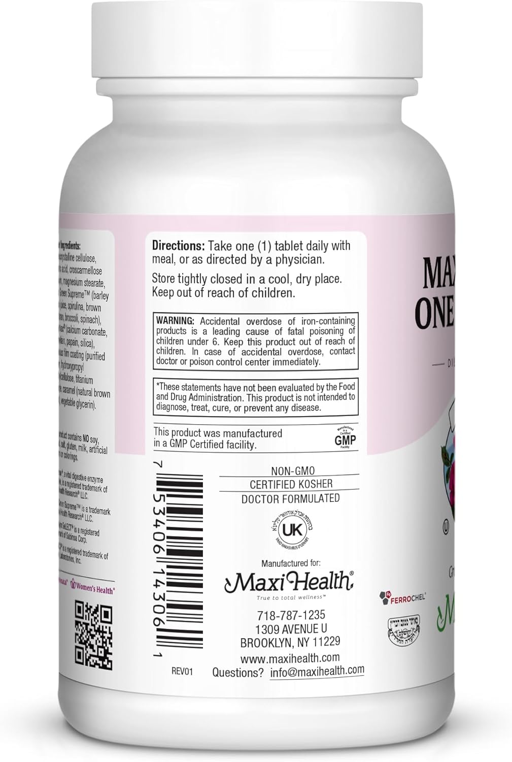 Maxi Health One Prenatal - Iron-Enriched Women's Multivitamin - Enhanced Absorption - 60 Tablets