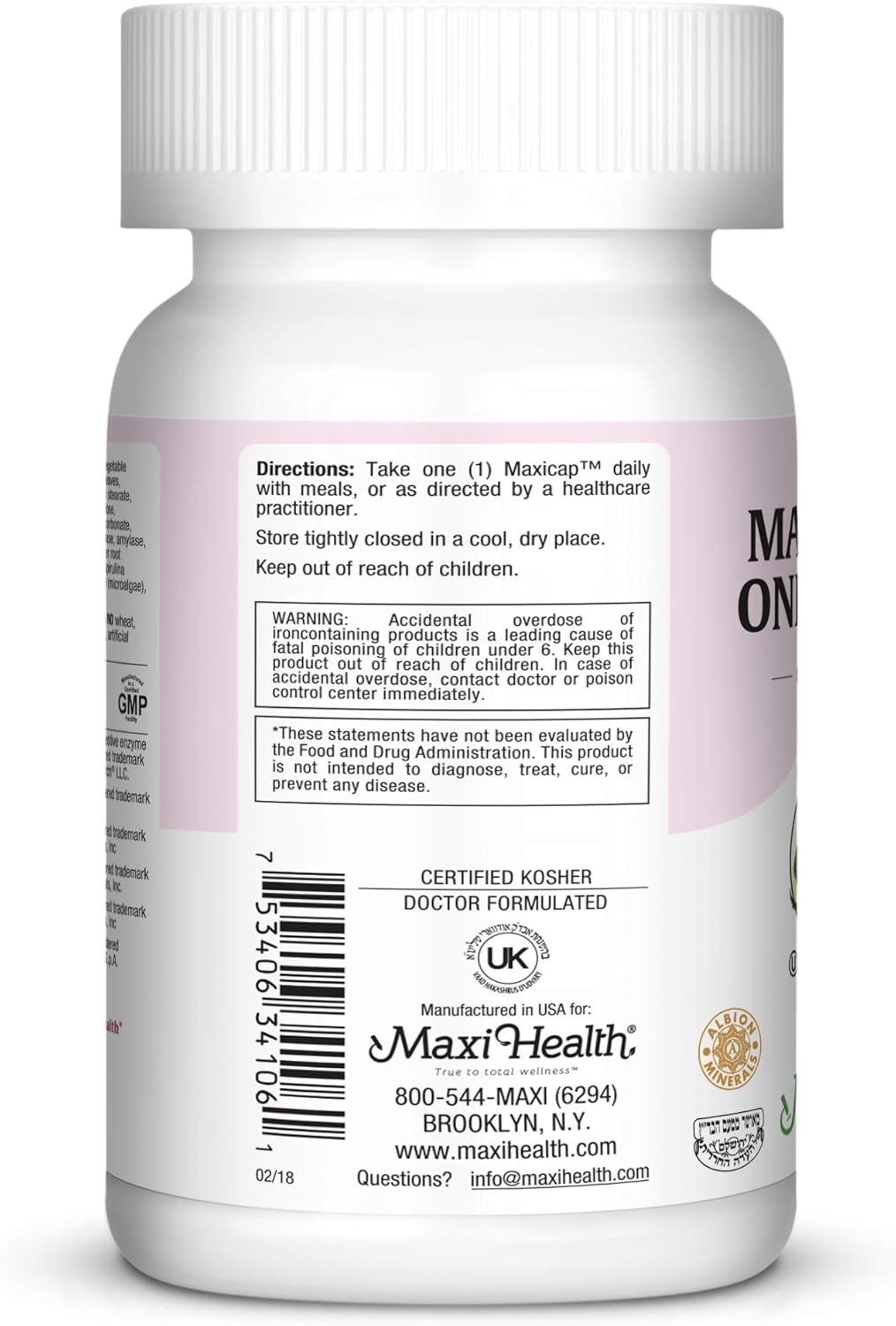 Maxi Health Prenatal Formula - One Daily with Methylated Folate & Gentle Iron - 60 Count