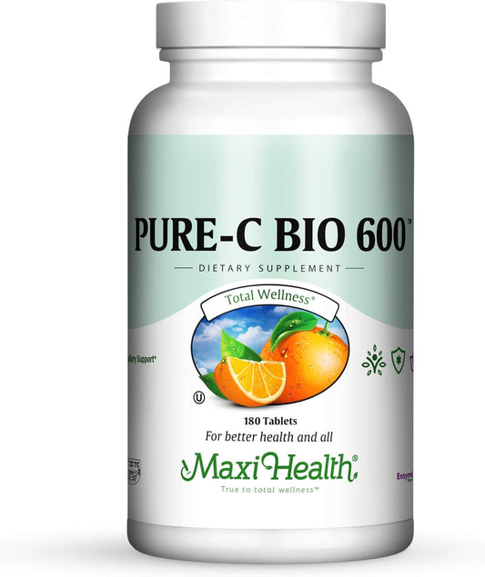 Maxi Health Pure-C-Bio 600 Tablets - Immune & Capillary Support with Bioflavonoids - 180 Count - Kosher Formula