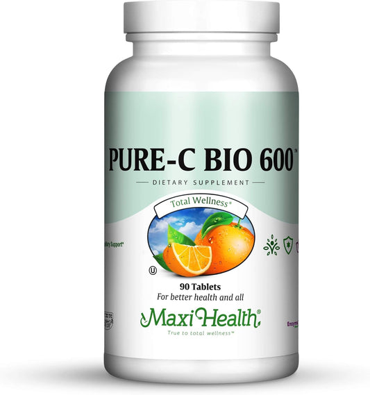 Maxi Health Pure-C-Bio 600 Tablets with Bioflavonoids for Immune & Capillary Support - 90 Count - Kosher Formula